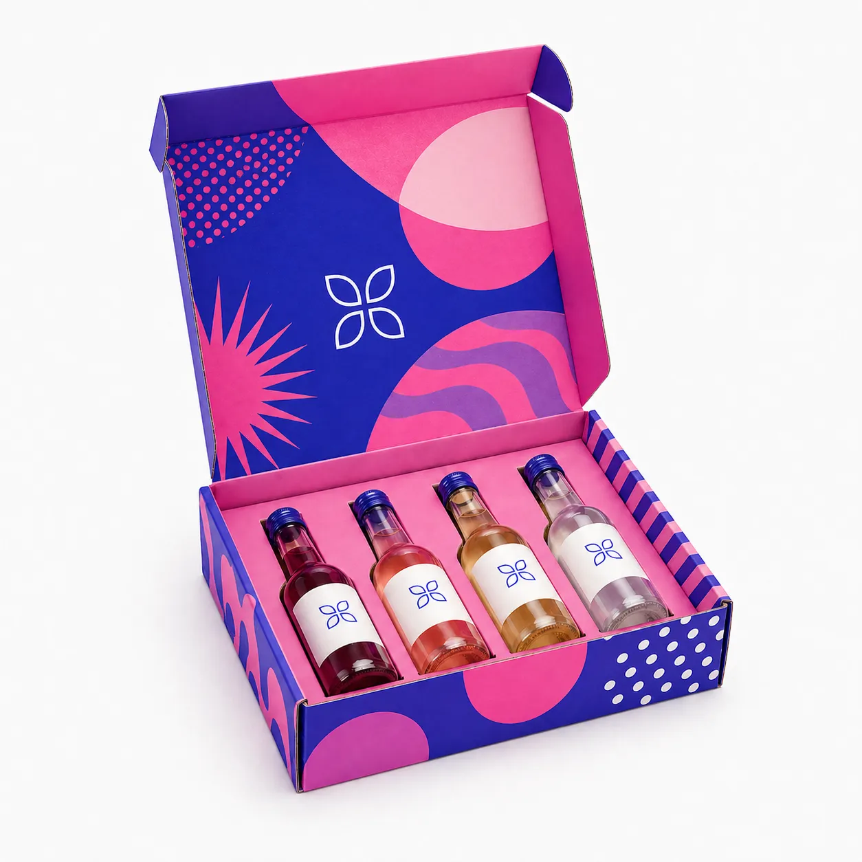 Coffret à oreilles imprimé avec calage carton empreinte pour quatre bouteilles