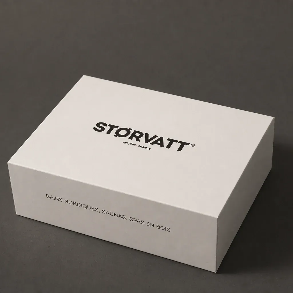 Boîte cloche blanche Storvatt, marquage noir sur le couvercle