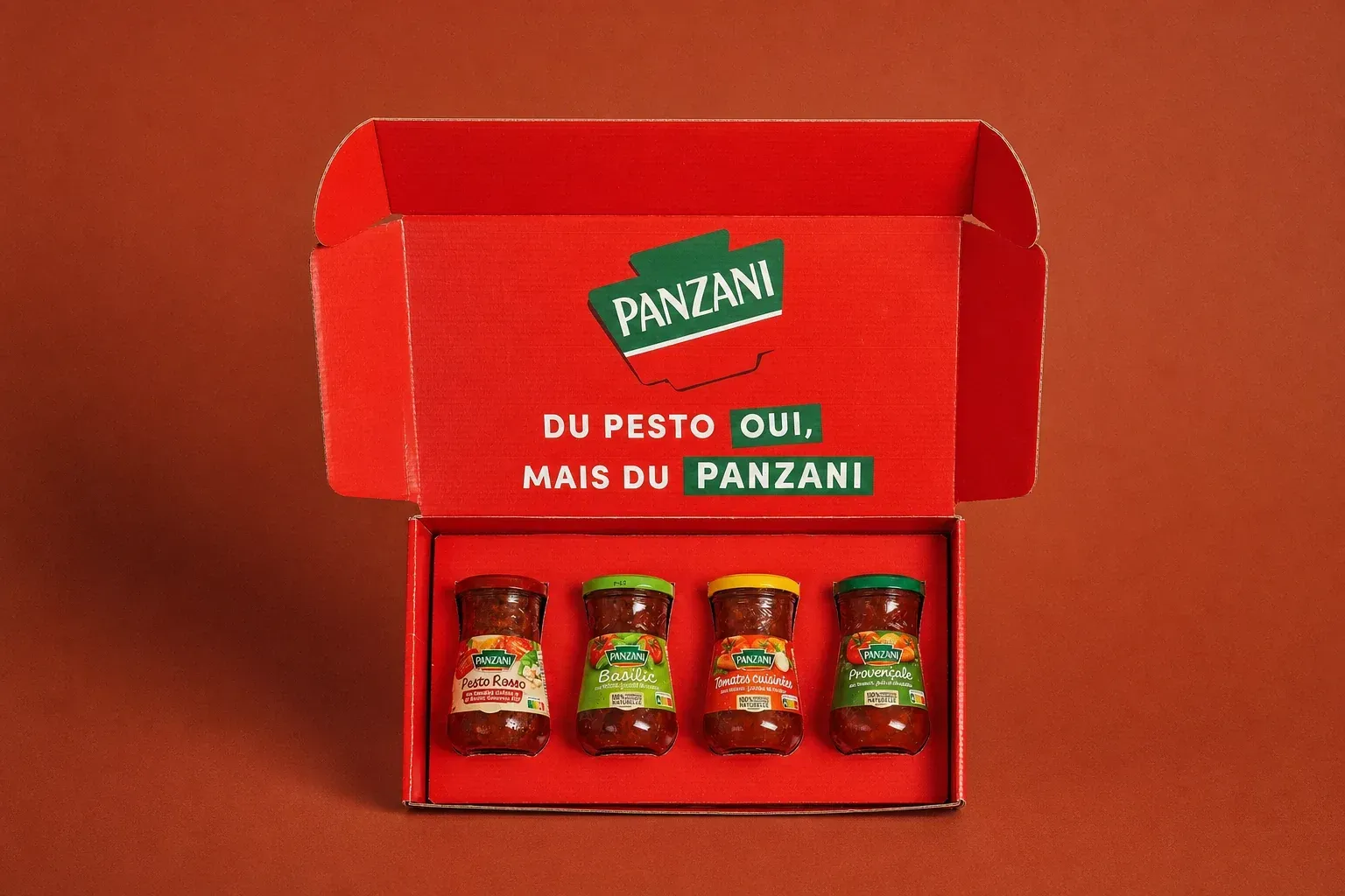 Boîte à oreilles personnalisée Panzani, impression rouge intérieure et extérieure