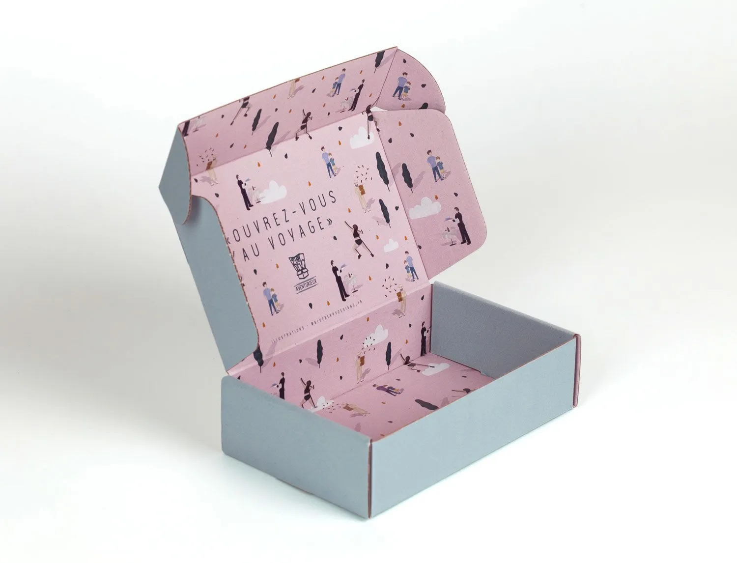 Boîte personnalisée ouverte, impression intérieure