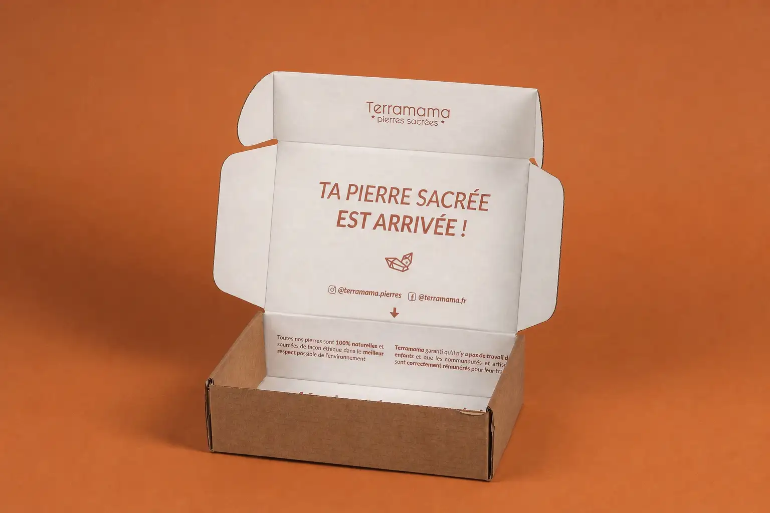 Boîte d’expédition personnalisée Terramama, kraft extérieur et blanc intérieur