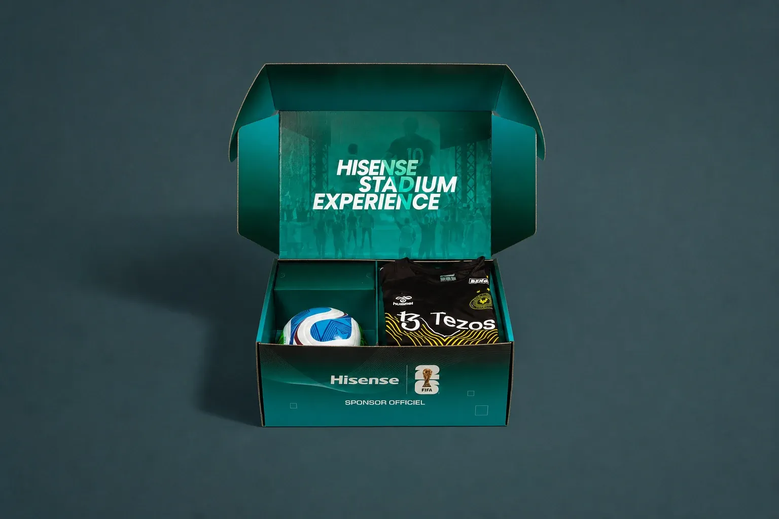 Coffret Hisense Stadium Experience ouvert, intérieur imprimé