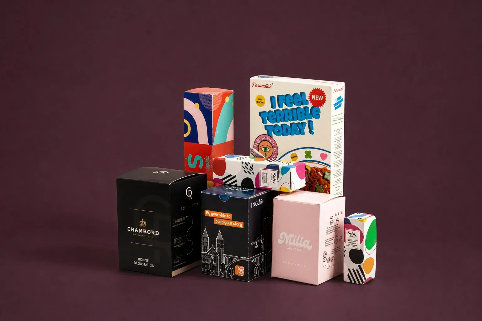 Gamme d'étuis carton imprimés en quadrichromie