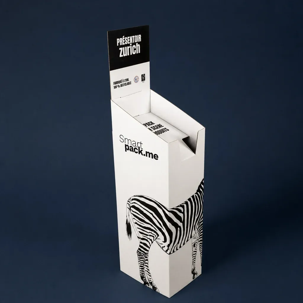 Présentoir de sol personnalisable en carton pour brochure, Smartpack, fabrication française