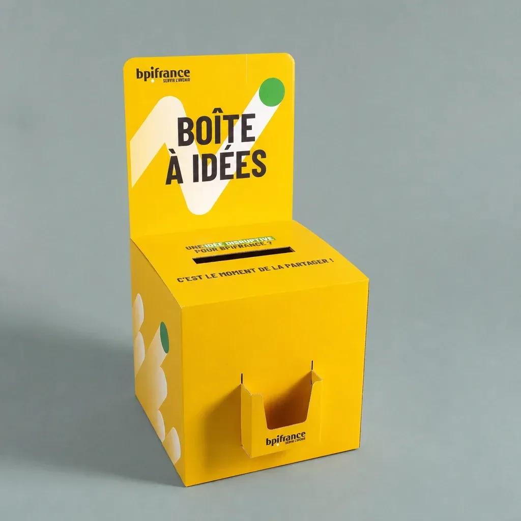 PLV de comptoir, PLV carton personnalisée, Urne en carton personnalisé, plu de comptoir, Smartpack, fabrication française