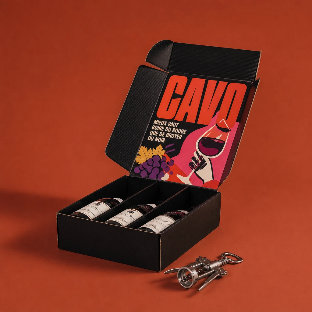 Coffret pour bouteille, packaging carton personnalisé, vin et spiritueux, emballage sur mesure, Smartpack, fabrication française