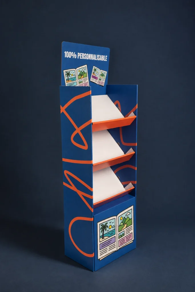 Présentoir de sol pour brochure et magazine personnalisable et fabriqué en France. Smartpack